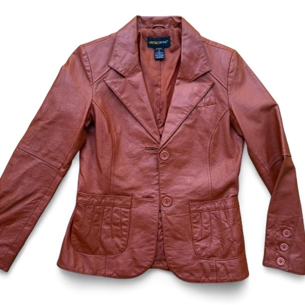 Metrostyle Women's Leather Jacket‎ Brown Size 4 Vintage Tailored Moto City
